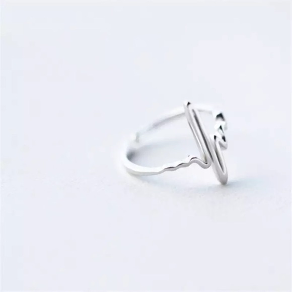 "Warrior" Heartbeat Minimalist EKG Silver Adjustable Everyday Nurse/Doctor Ring - Picture 2 of 4